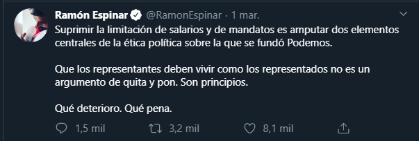 Tuit Ramón Espinar, antiguo miembro de Podemos